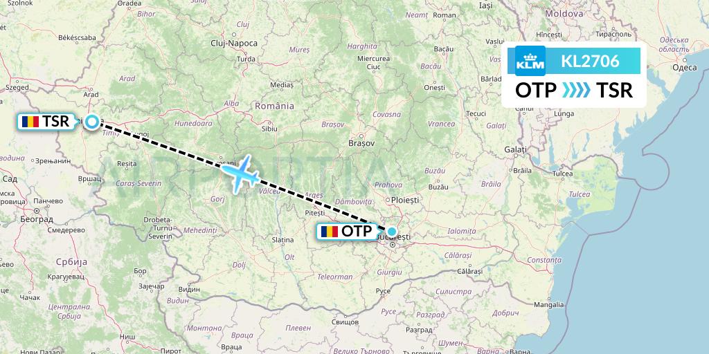 KL2706 KLM Flight Map: Bucharest to Timisoara