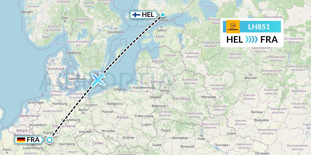 LH851 Lufthansa Flight Map: Helsinki to Frankfurt