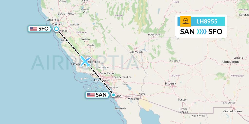 LH8955 Lufthansa Flight Map: San Diego to San Francisco