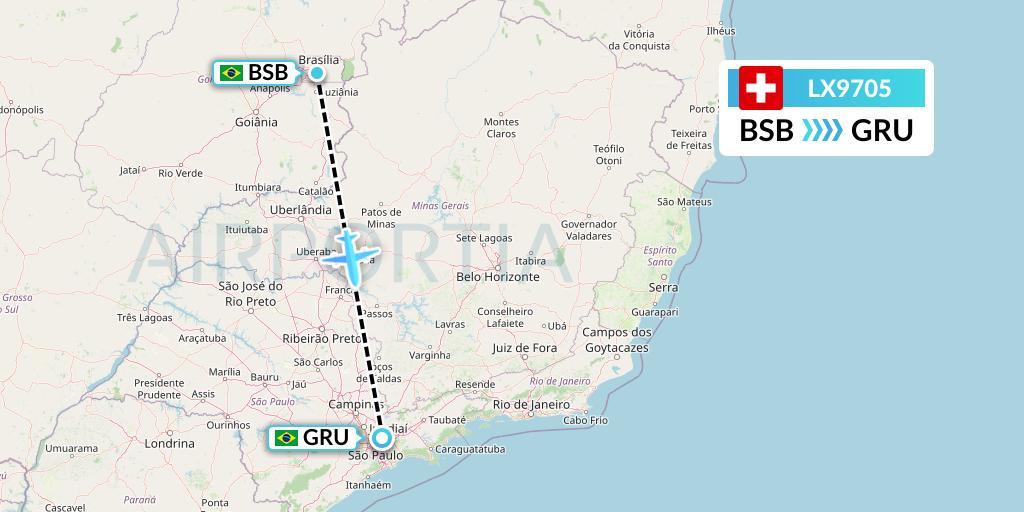 LX9705 Swiss Flight Map: Brasilia to Sao Paulo