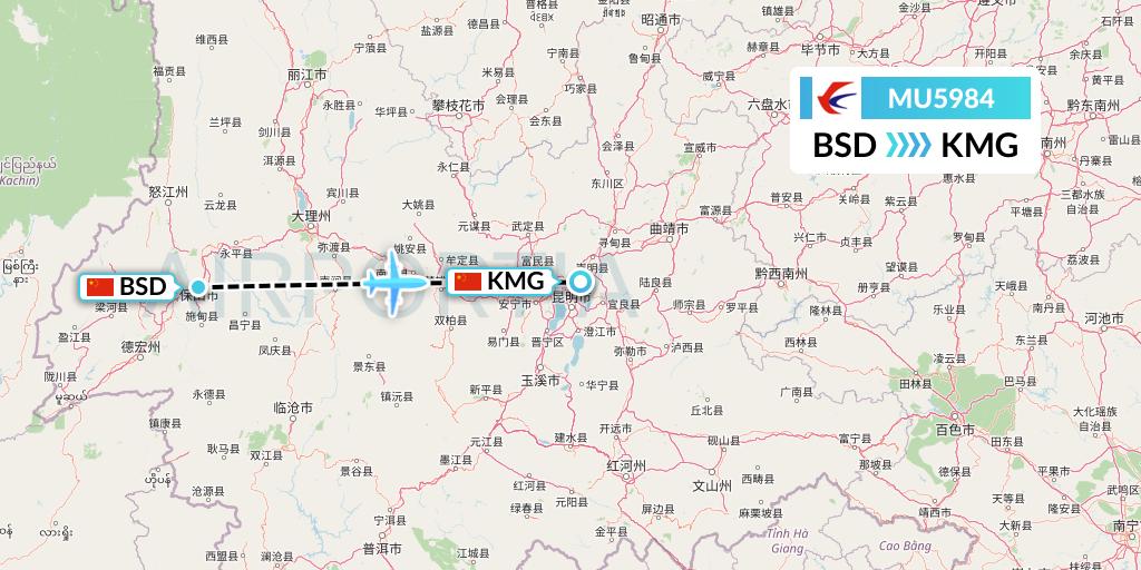 MU5984 China Eastern Airlines Flight Map: Baoshan to Kunming