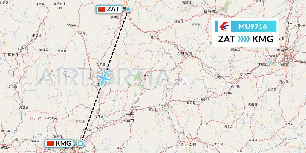 MU9716 China Eastern Airlines Flight Map: Zhaotong to Kunming