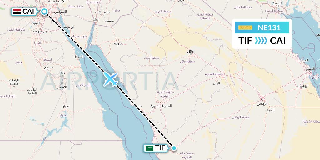 NE131 Nesma Airlines Flight Map: Taif to Cairo