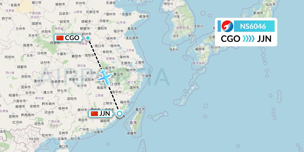 NS6046 Hebei Airlines Flight Map: Zhengzhou to Jinjiang