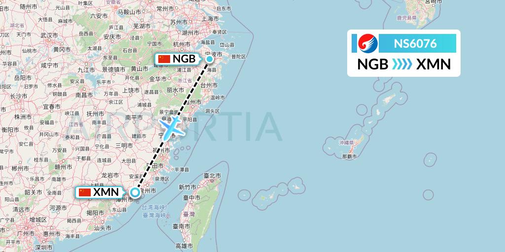NS6076 Hebei Airlines Flight Map: Ningbo to Xiamen