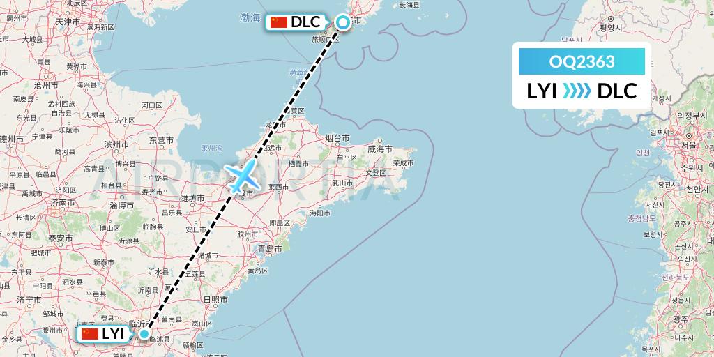 OQ2363 Chongqing Airlines Flight Map: Linyi to Dalian