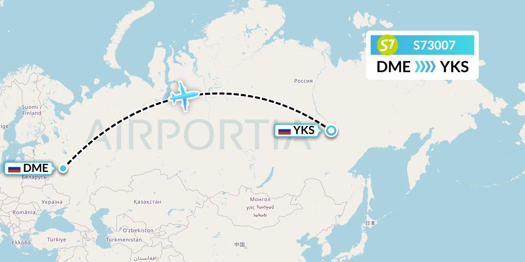 S73007 S7 Airlines Flight Map: Moscow to Yakutsk