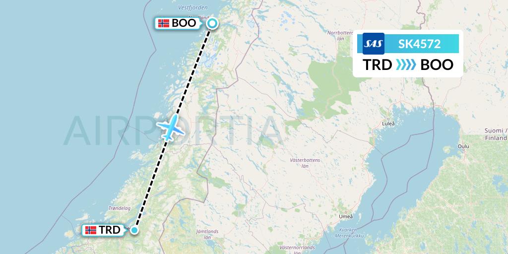 SK4572 SAS Flight Map: Trondheim to Bodo
