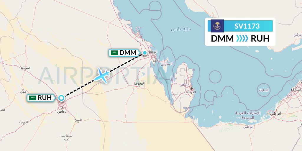 SV1173 Saudi Arabian Airlines Flight Map: Dammam to Riyadh