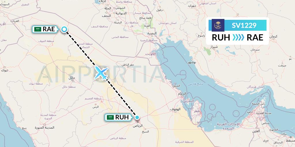 SV1229 Saudi Arabian Airlines Flight Map: Riyadh to Arar