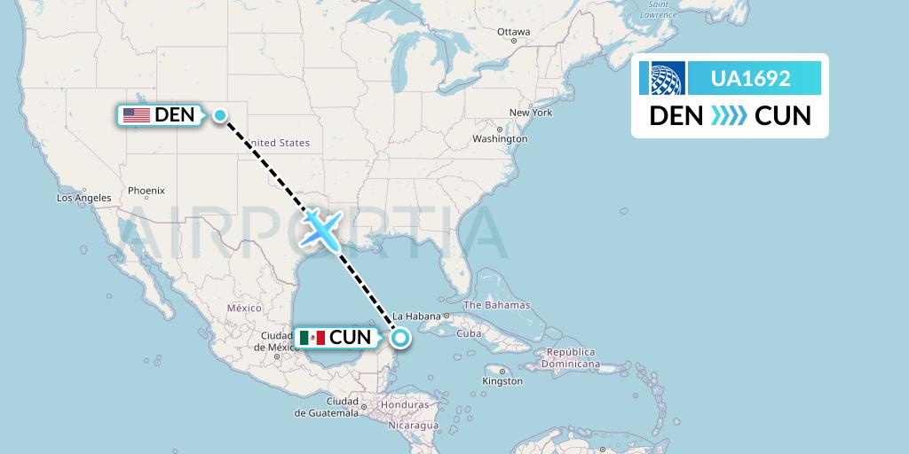 UA1692 United Airlines Flight Map: Denver to Cancun