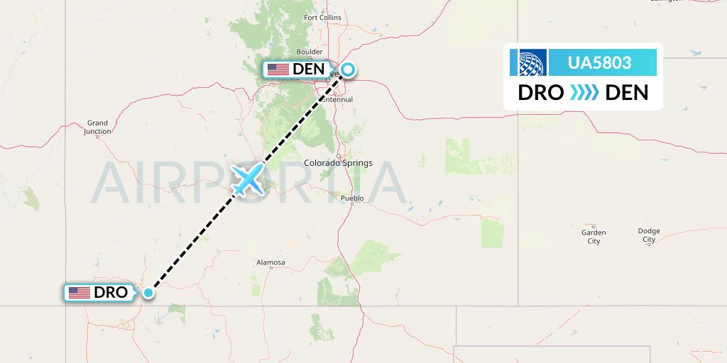 UA5803 United Airlines Flight Map: Durango to Denver