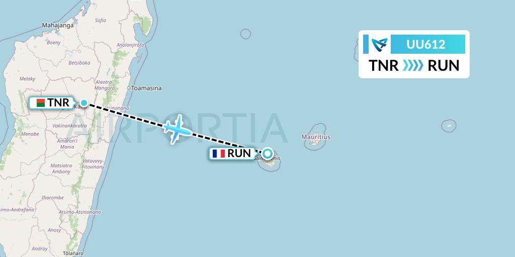 UU612 Air Austral Flight Map: Antananarivo to Saint-Denis
