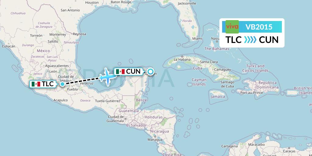 VB2015 VivaAerobus Flight Map: Mexico City to Cancun