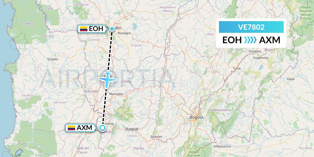 VE7802 Easyfly Flight Map: Medellin to Armenia