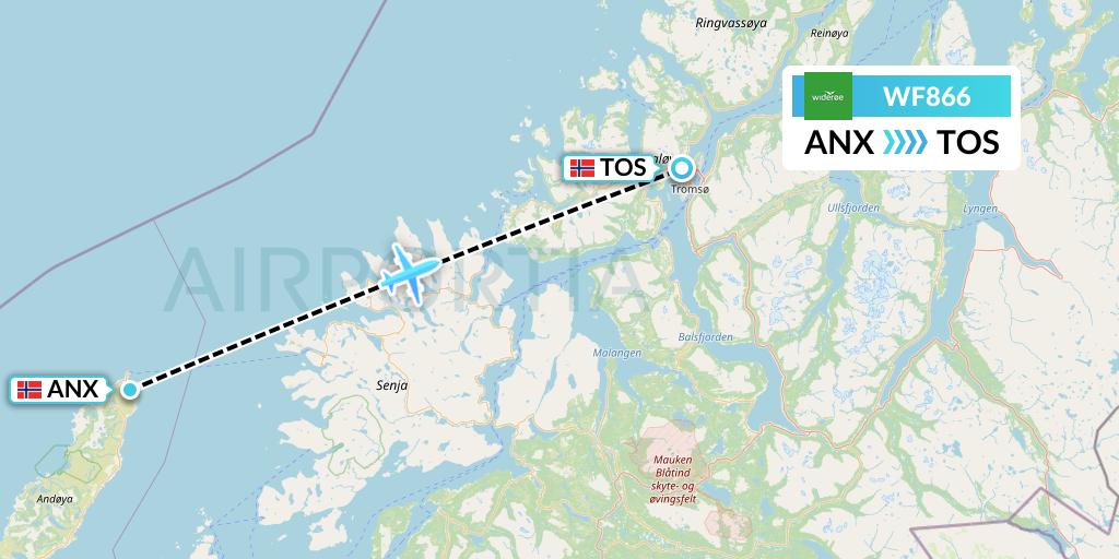 WF866 Wideroe Flight Map: Andenes to Tromso