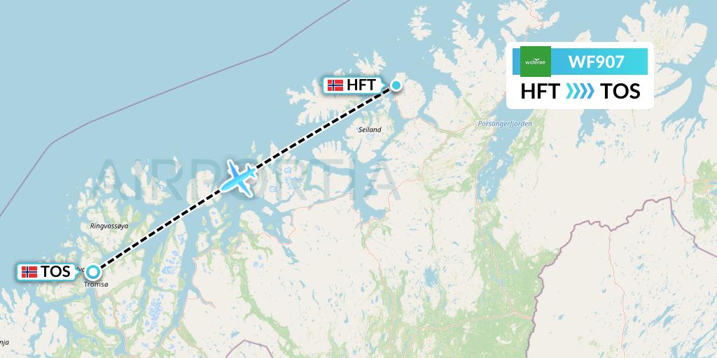 WF907 Wideroe Flight Map: Hammerfest to Tromso