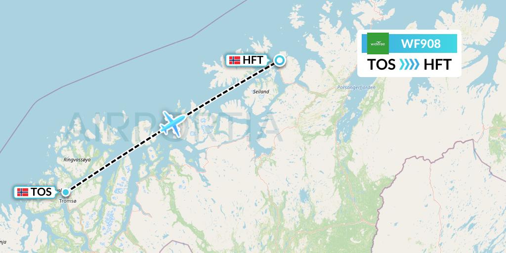 WF908 Wideroe Flight Map: Tromso to Hammerfest