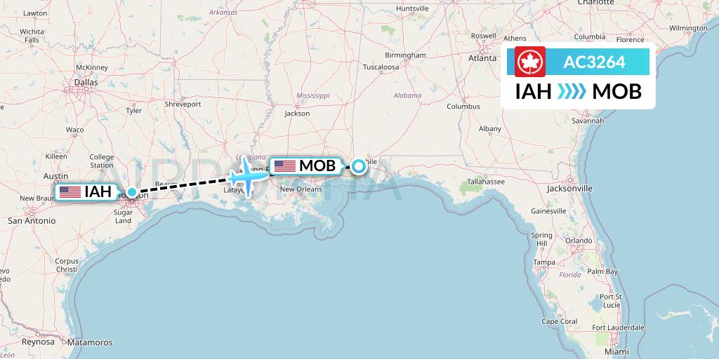 AC3264 Air Canada Flight Map: Houston to Mobile