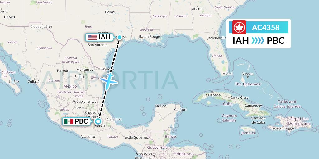 AC4358 Air Canada Flight Map: Houston to Puebla