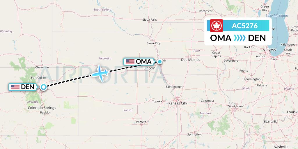 AC5276 Air Canada Flight Map: Omaha to Denver