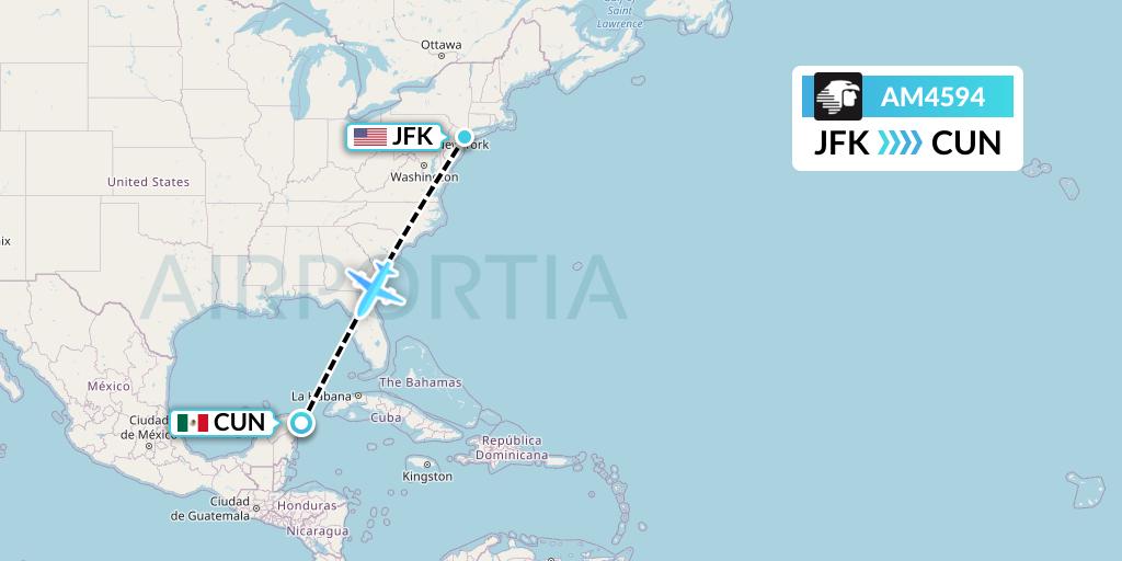 AM4594 Aeromexico Flight Map: New York to Cancun