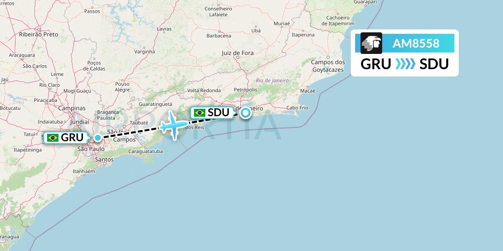 AM8558 Aeromexico Flight Map: Sao Paulo to Rio de Janeiro