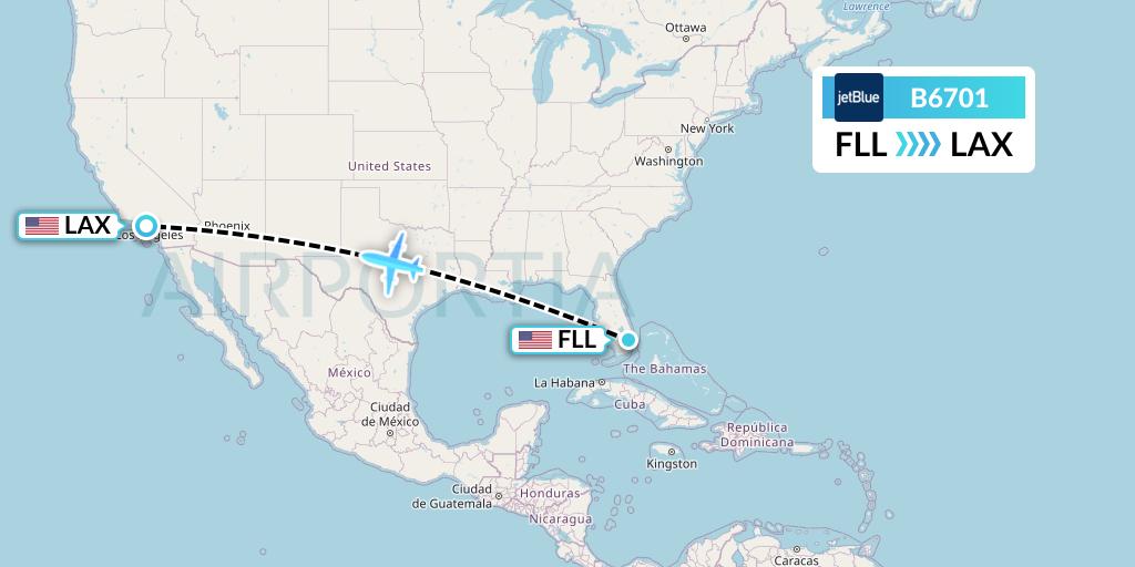 B6701 JetBlue Airways Flight Map: Fort Lauderdale to Los Angeles