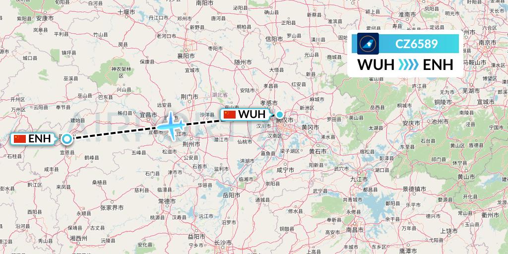 CZ6589 China Southern Airlines Flight Map: Wuhan to Enshi
