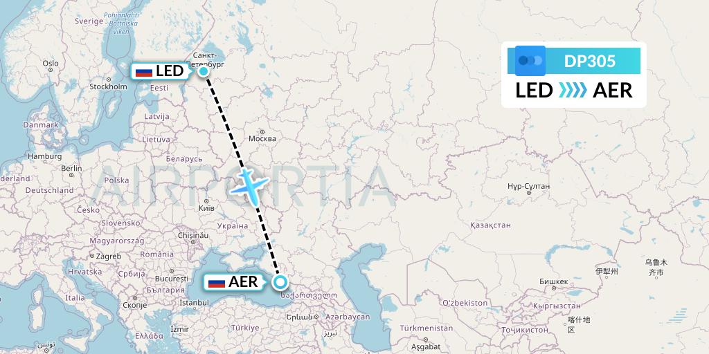 DP305 Pobeda Flight Map: St. Petersburg to Sochi