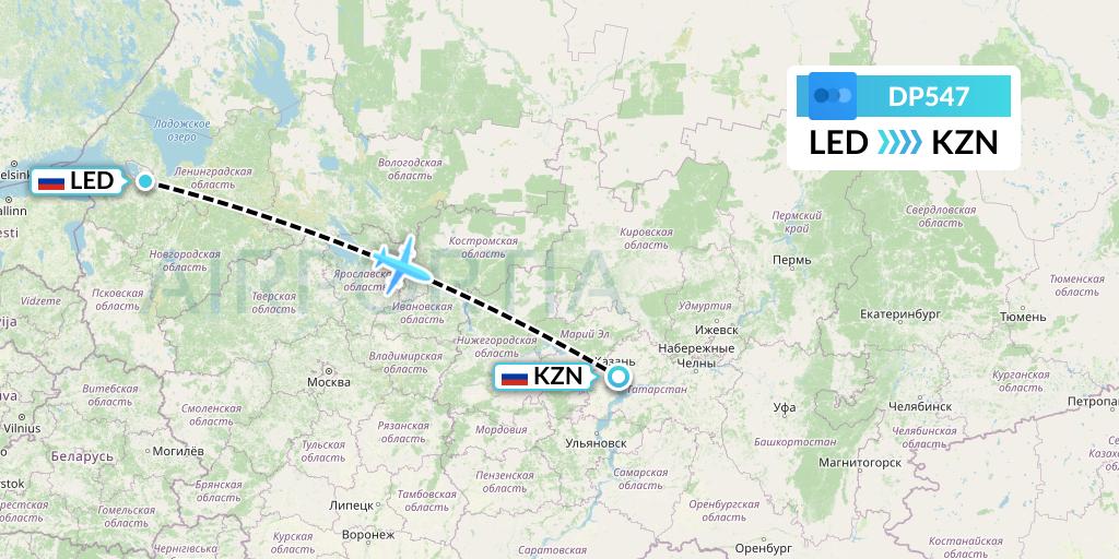DP547 Pobeda Flight Map: St. Petersburg to Kazan