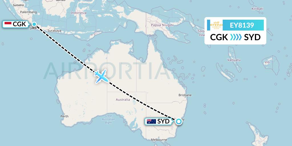 EY8139 Etihad Airways Flight Map: Jakarta to Sydney