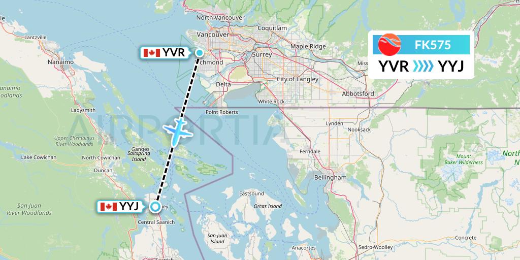 FK575 Kelowna Flightcraft Air Flight Map: Vancouver to Victoria