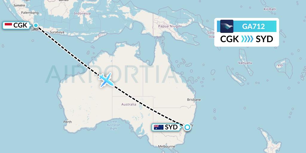GA712 Garuda Indonesia Flight Map: Jakarta to Sydney
