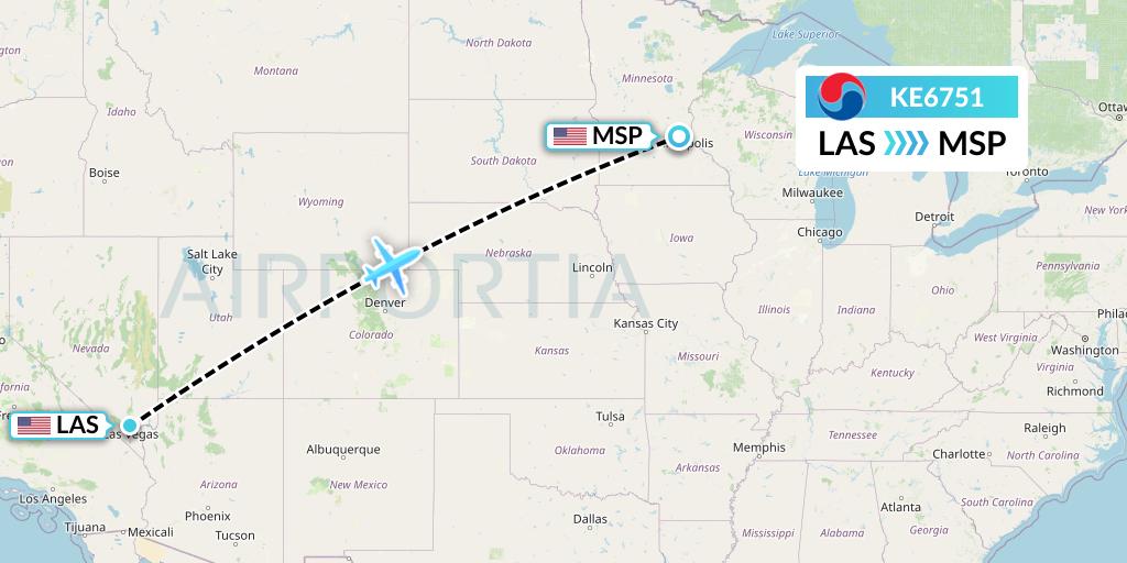 KE6751 Korean Air Flight Map: Las Vegas to Minneapolis
