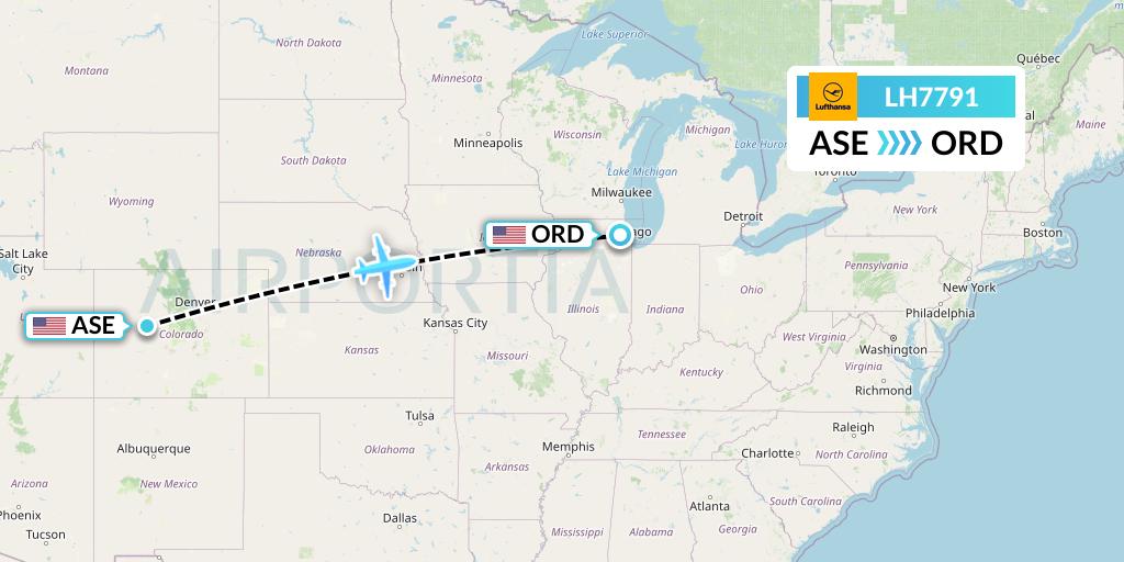 LH7791 Lufthansa Flight Map: Aspen to Chicago