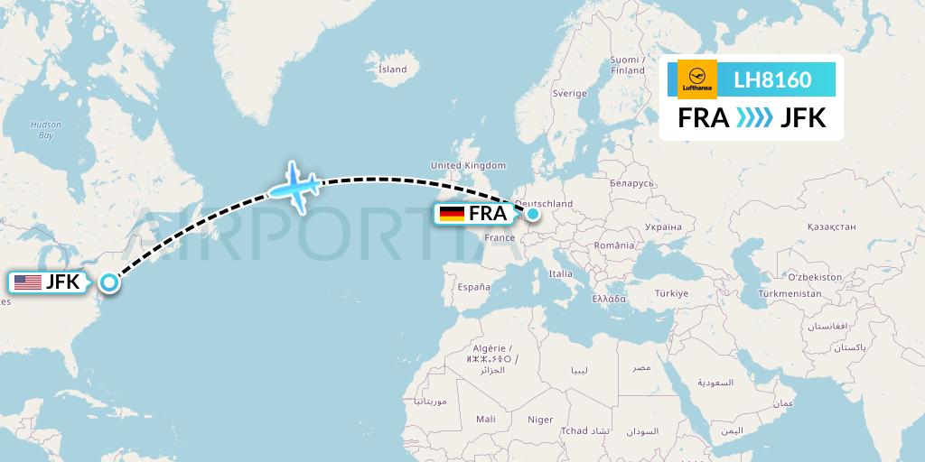 LH8160 Lufthansa Flight Map: Frankfurt to New York