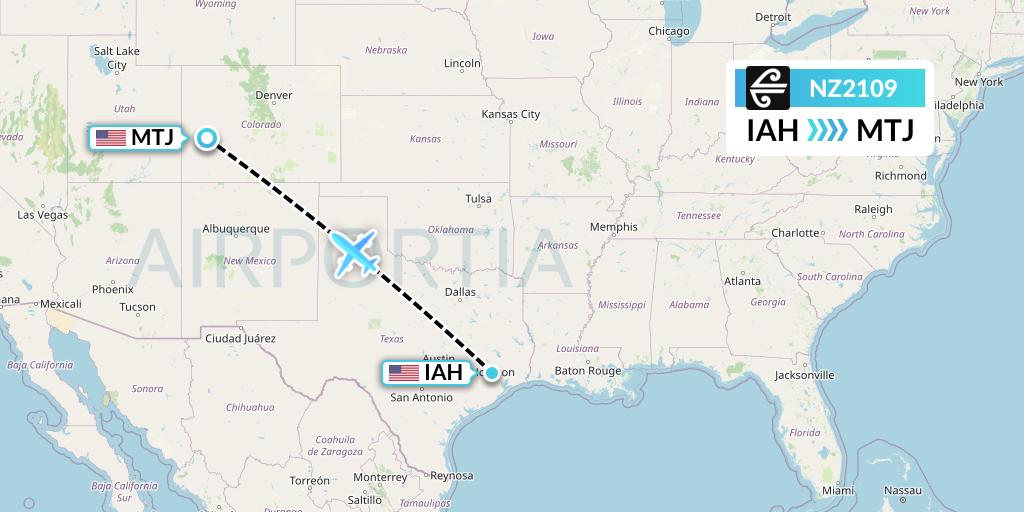 NZ2109 Air New Zealand Flight Map: Houston to Montrose
