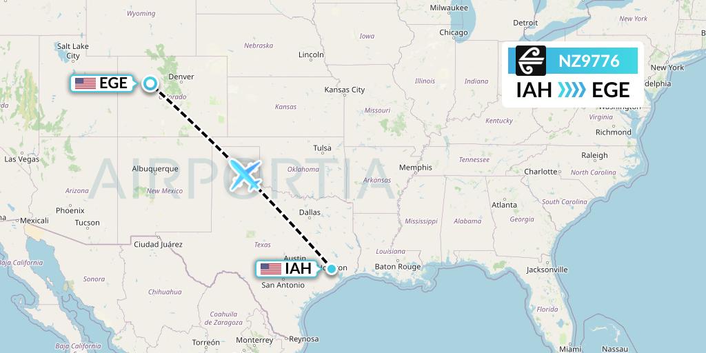 NZ9776 Air New Zealand Flight Map: Houston to Eagle