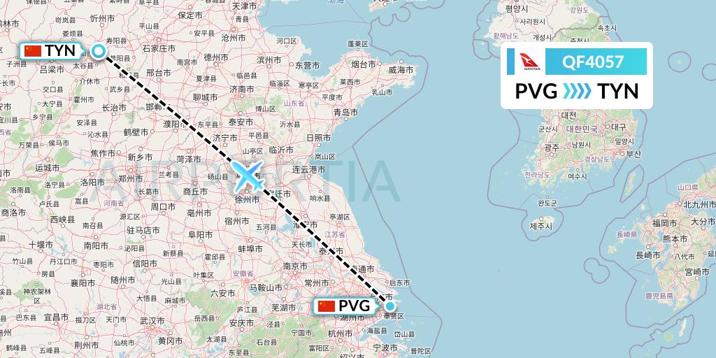 QF4057 Qantas Flight Map: Shanghai to Taiyuan