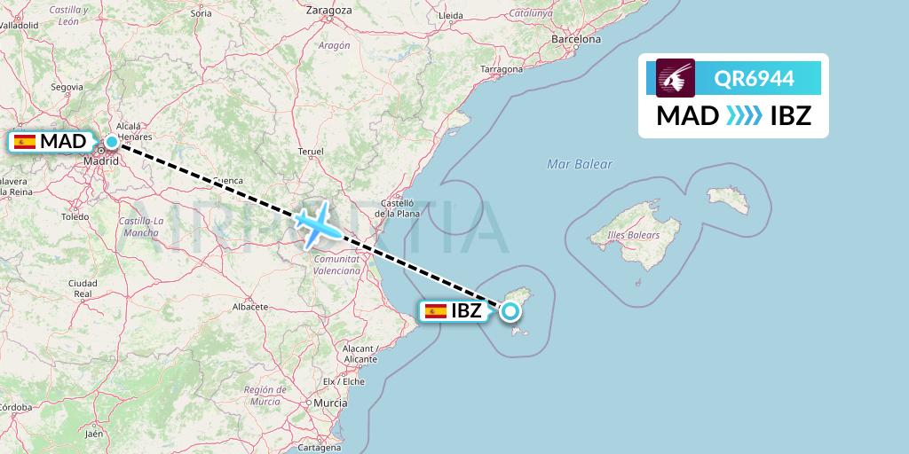 QR6944 Qatar Airways Flight Map: Madrid to Ibiza