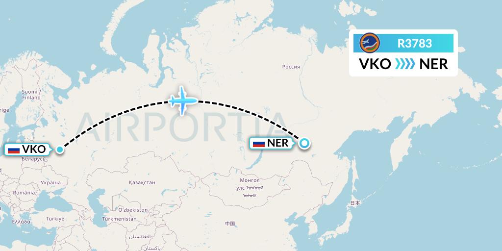 R3783 Yakutia Airlines Flight Map: Moscow to Chulman