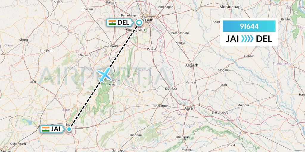 9I644 Air India Regional Flight Map: Jaipur to Delhi