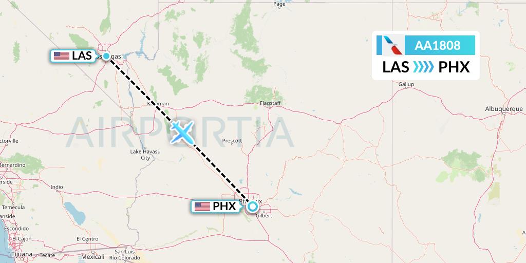 AA1808 American Airlines Flight Map: Las Vegas to Phoenix
