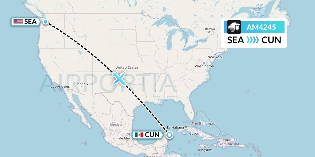 AM4245 Aeromexico Flight Map: Seattle to Cancun