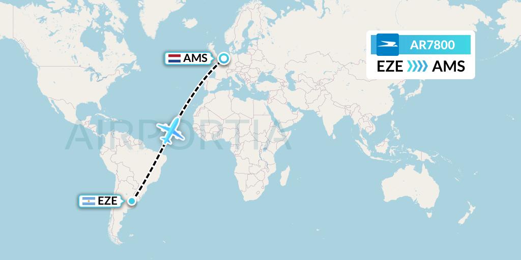 AR7800 Aerolineas Argentinas Flight Map: Buenos Aires to Amsterdam