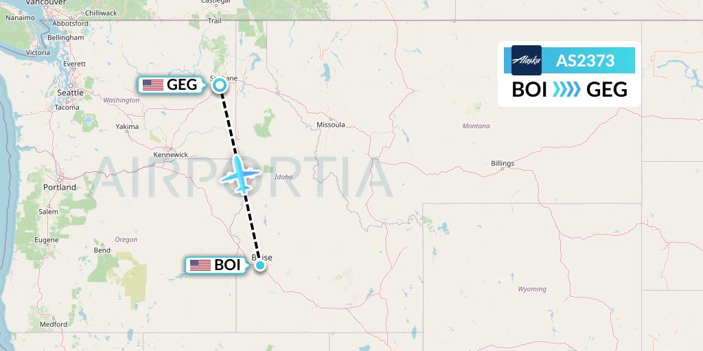AS2373 Alaska Airlines Flight Map: Boise to Spokane