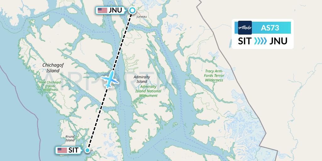 AS73 Alaska Airlines Flight Map: Sitka to Juneau