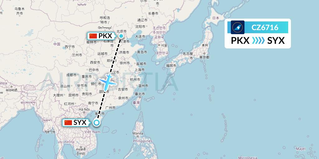 CZ6716 China Southern Airlines Flight Map: Beijing to Sanya