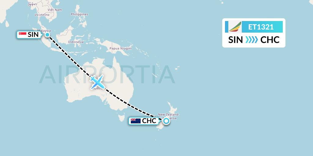 ET1321 Ethiopian Airlines Flight Map: Singapore to Christchurch